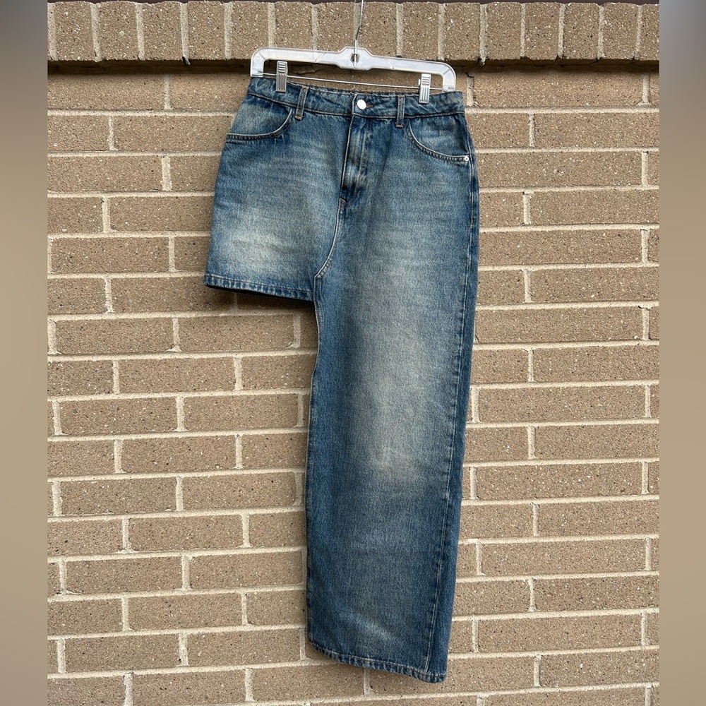 Zara asymmetrical denim mini maxi skirt